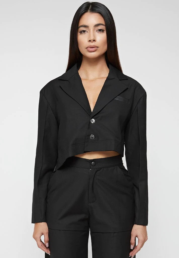 Asymmetric Woven Leather Blazer Black – THE MILLI