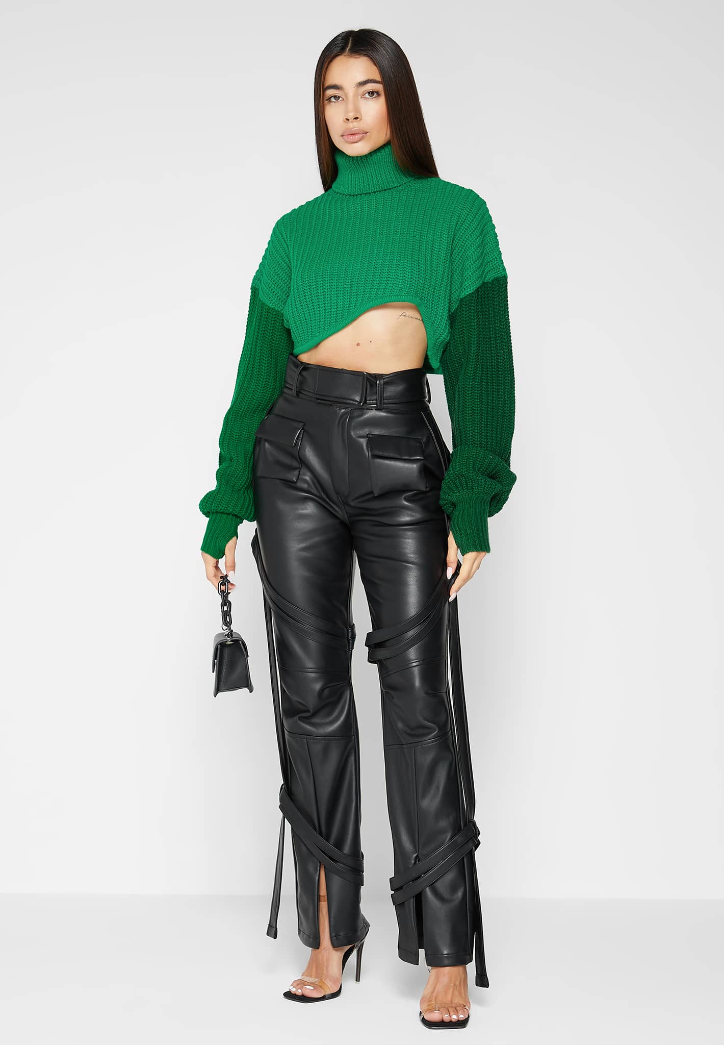 Knitted Asymmetric Cropped Jumper Green – THE MILLI